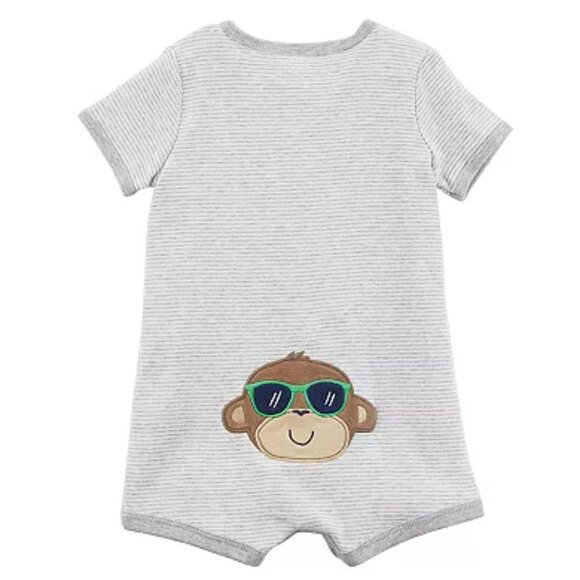 Carters Infant Boys Gray Striped Monkey Shortie Romper Baby Bodysuit Outfit - Picture 4 of 9